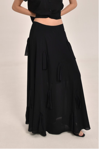 Black Viscose Skirt With Appliqué