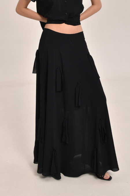 Black Viscose Skirt With Appliqué