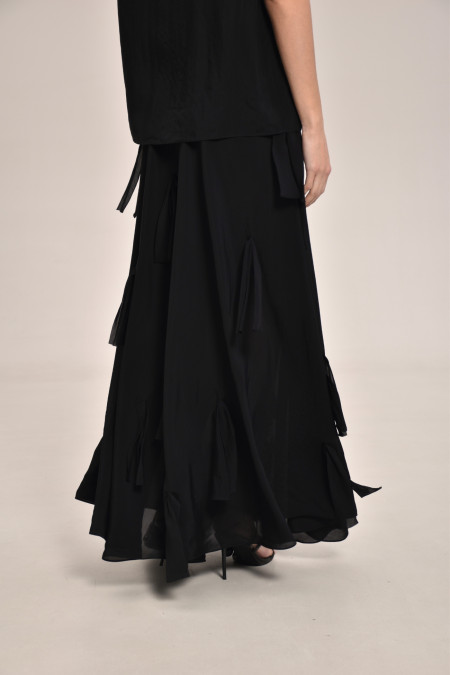 Black Viscose Skirt With Appliqué