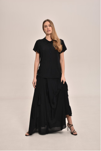 Black Viscose Skirt With Appliqué