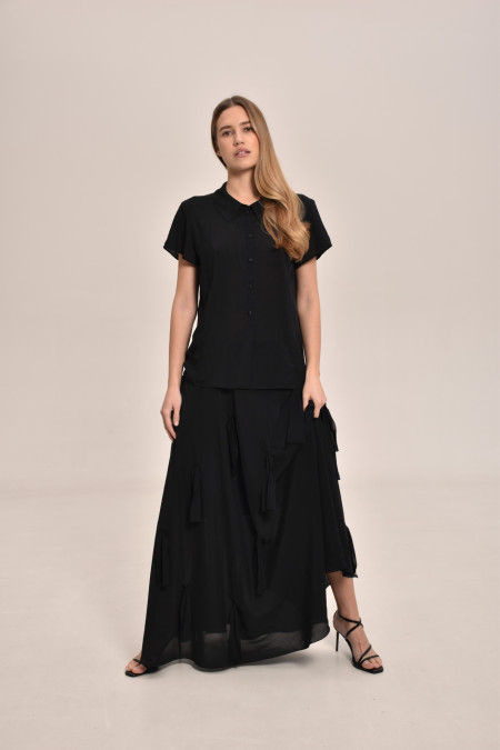 Black Viscose Skirt With Appliqué