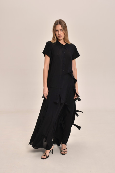Black Viscose Skirt With Appliqué