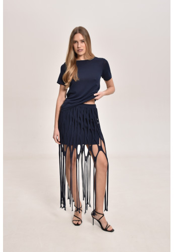 Navy Viscose Mesh Skirt