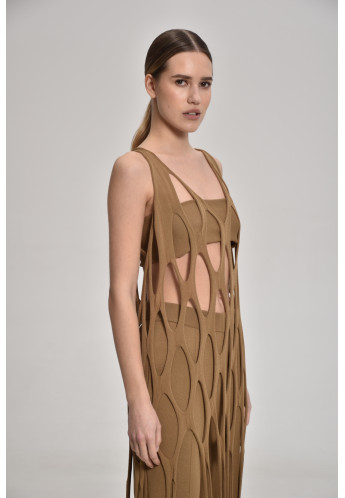 Dark Beige Viscose Sleeveless Tunic