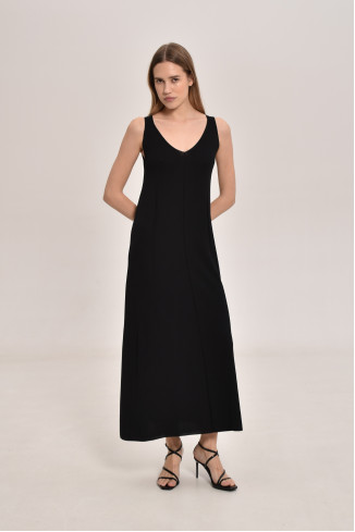 Длинное платье A-силуэта из вискозы черное