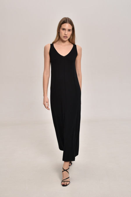 Довга сукня A-силуету з віскози чорна