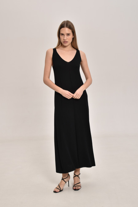 Довга сукня A-силуету з віскози чорна