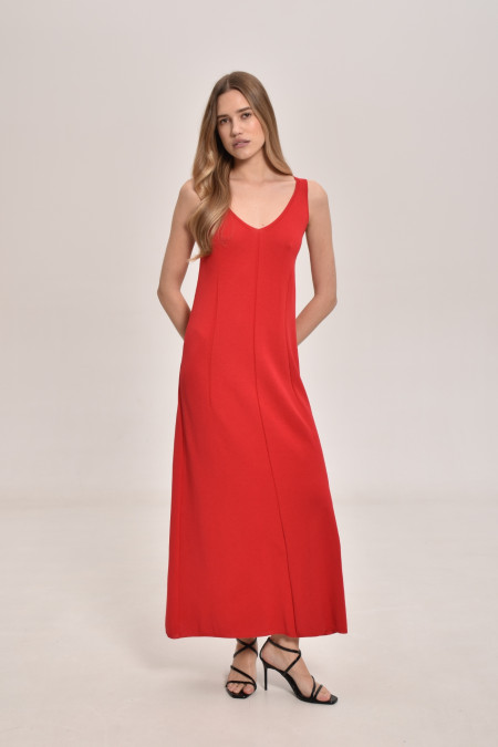 Red A-Line Viscose Maxi Dress