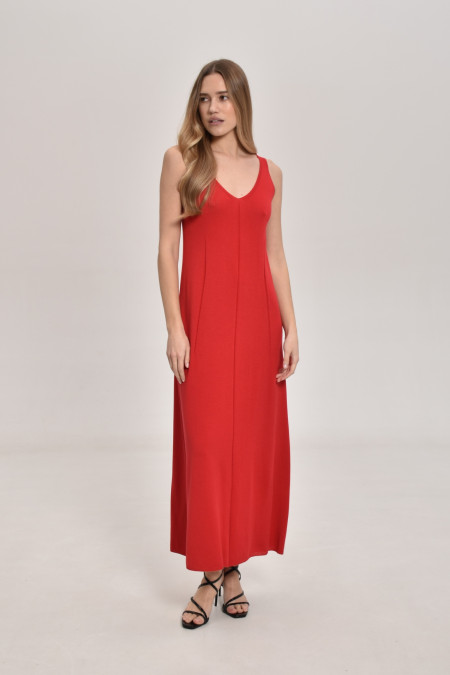 Red A-Line Viscose Maxi Dress