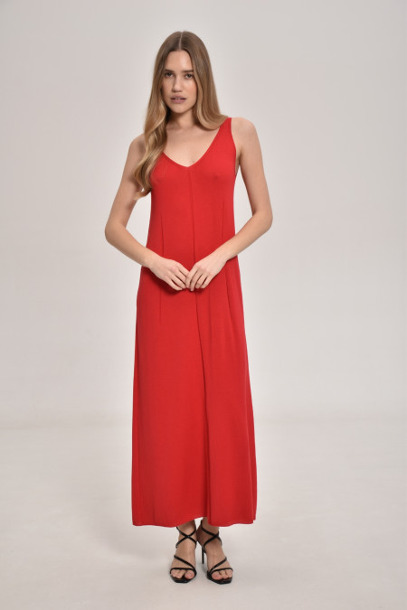 Red A-Line Viscose Maxi Dress