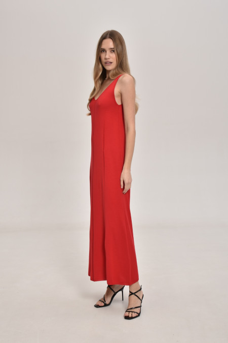 Red A-Line Viscose Maxi Dress