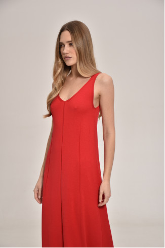 Довга сукня A-силуету з віскози червона
