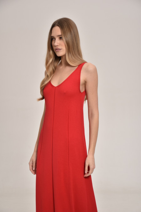 Red A-Line Viscose Maxi Dress