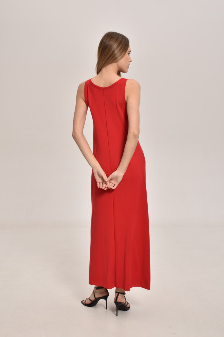 Red A-Line Viscose Maxi Dress