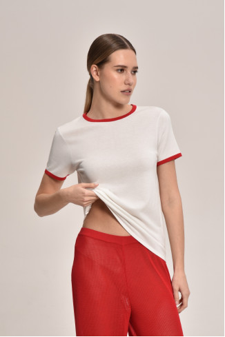 Базовый джемпер с контрастной каймой молочно-красный