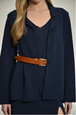 Трикотажный пиджак из вискозы с разрезом на спине темно-синий