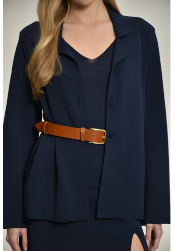 Navy Knitted Jacket With Deep Back Slit 