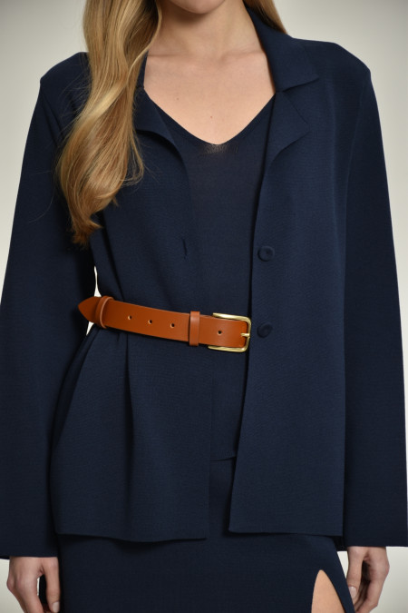 Трикотажный пиджак из вискозы с разрезом на спине темно-синий