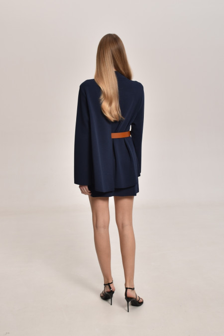 Трикотажный пиджак из вискозы с разрезом на спине темно-синий