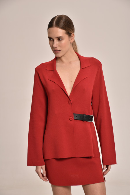 Трикотажний піджак з віскози з розрізом на спині темно-червоний