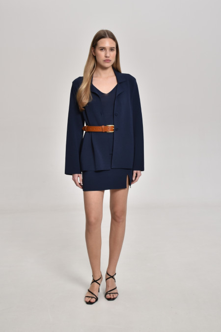 Трикотажный пиджак из вискозы с разрезом на спине темно-синий