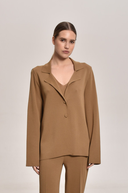 Трикотажний піджак з віскози з розрізом на спині темно-бежевий