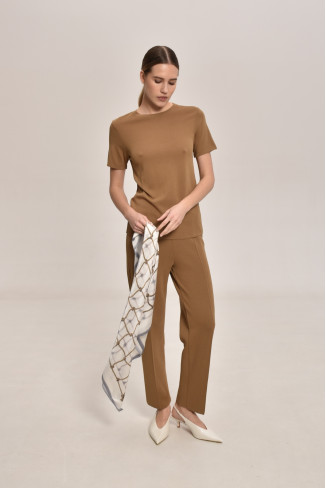 Трикотажні штани з віскози темно-бежеві
