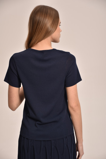 Navy Viscose Short-Sleeved Basic Jumper
