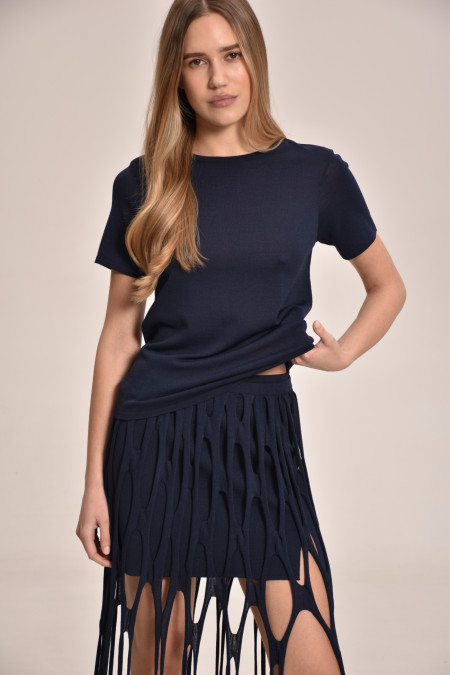 Navy Viscose Short-Sleeved Basic Jumper