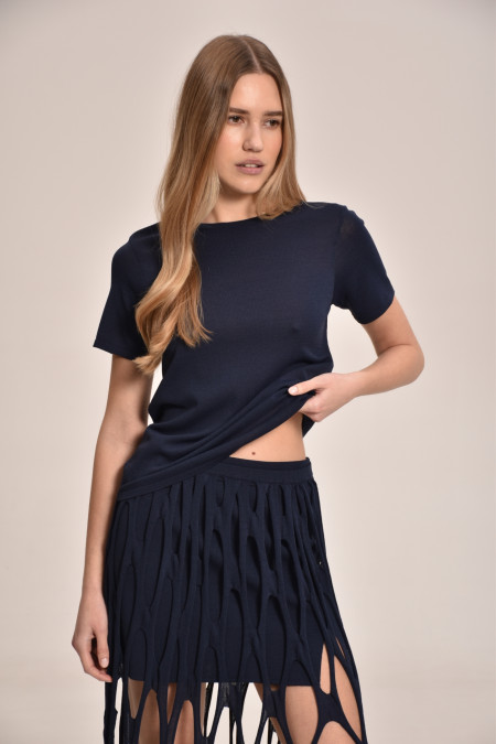 Navy Viscose Short-Sleeved Basic Jumper