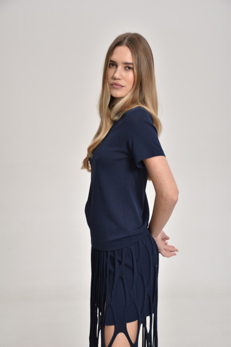 Navy Viscose Short-Sleeved Basic Jumper