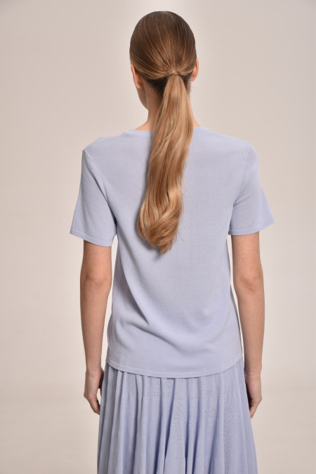 Light Blue Viscose Short-Sleeved Basic Jumper