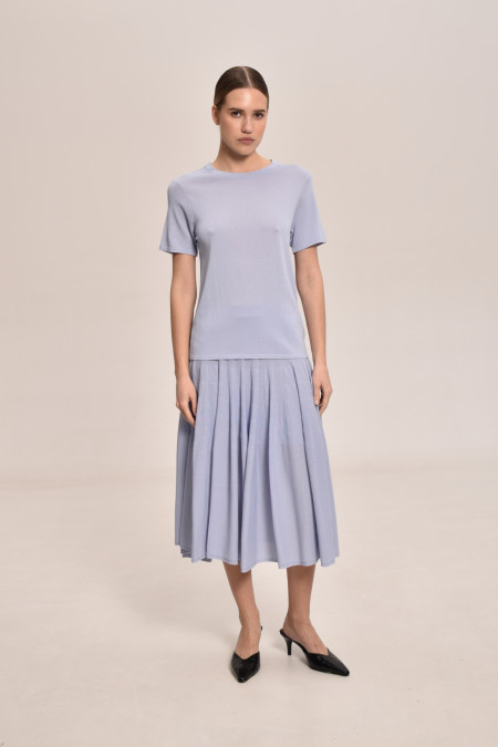 Light Blue Viscose Short-Sleeved Basic Jumper