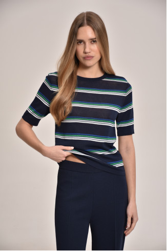 Смугастий джемпер з віскози темно-синій-зелений