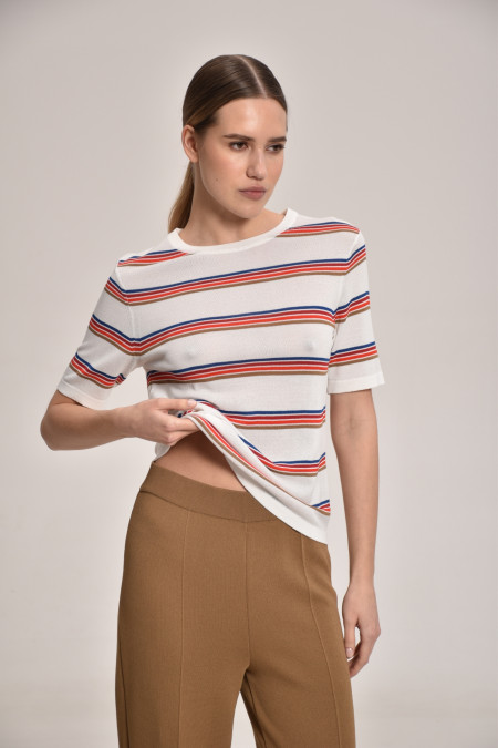 Смугастий джемпер з віскози молочний-синій