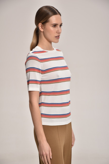 Смугастий джемпер з віскози молочний-синій