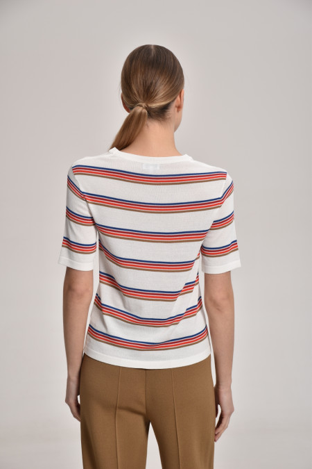 Смугастий джемпер з віскози молочний-синій