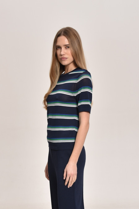 Смугастий джемпер з віскози темно-синій-зелений