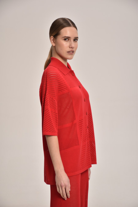 Red Lace Mesh Blouse