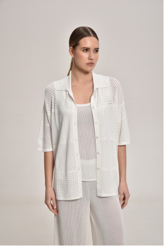 Трикотажная рубашка из кружевной сетки белая