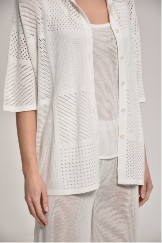 Трикотажная рубашка из кружевной сетки белая