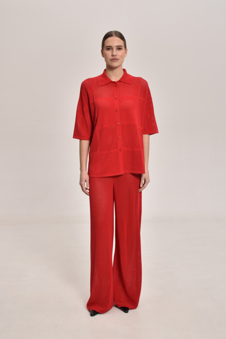 Red Lace Mesh Blouse