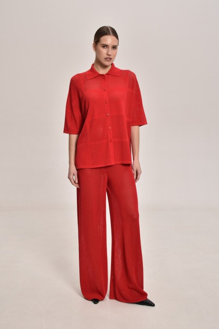 Red Lace Mesh Trousers 