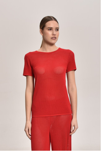 Red Lace Mesh Jumper