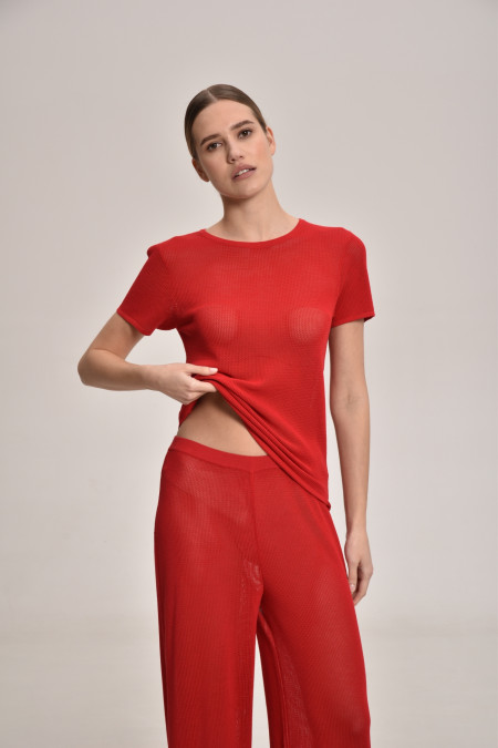 Red Lace Mesh Jumper