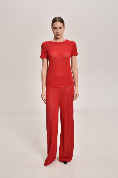 Red Lace Mesh Jumper