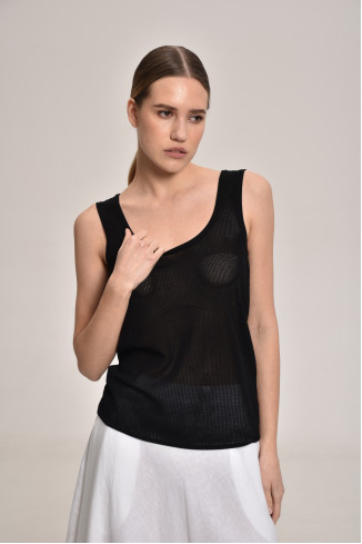 Трикотажная майка из кружевной сетки черная