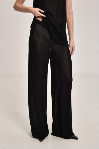 Широкие трикотажные брюки из кружевной сетки черные