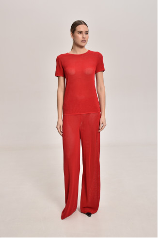 Red Lace Mesh Trousers 