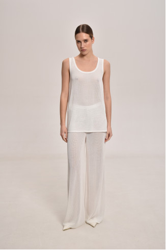 Широкие трикотажные брюки из кружевной сетки белые